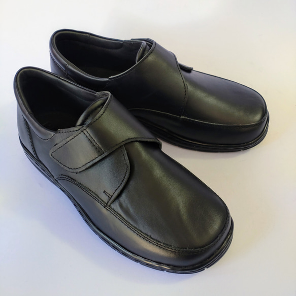 ◇本革◇スリッポン◇ベルクロ仕様◇男女兼用◇ラバー新厚底ソール◇22-29cm◇無料サイズ調整◇ブラック◇ 11枚目の画像