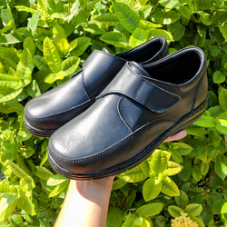 ◇本革◇スリッポン◇ベルクロ仕様◇男女兼用◇ラバー新厚底ソール◇22-29cm◇無料サイズ調整◇ブラック◇ 3枚目の画像