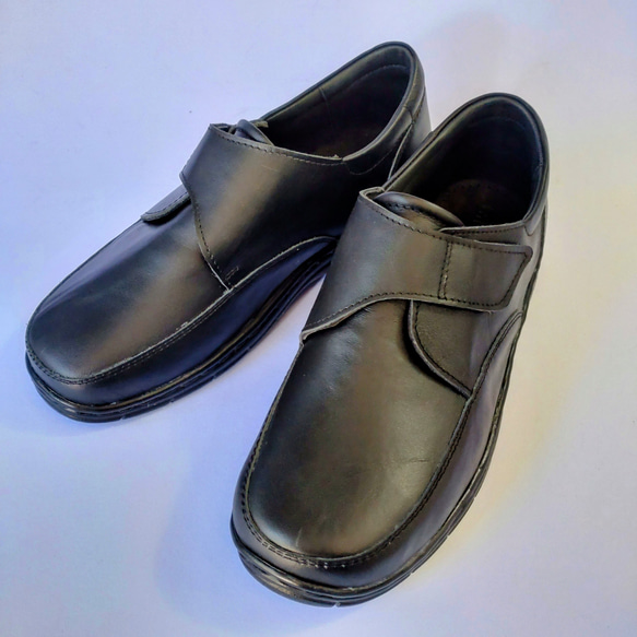 ◇本革◇スリッポン◇ベルクロ仕様◇男女兼用◇ラバー新厚底ソール◇22-29cm◇無料サイズ調整◇ブラック◇ 8枚目の画像