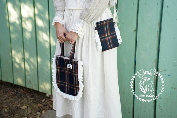 たっぷりフリルの乙女なトートバッグ【チェック&ウサギ】 15枚目の画像