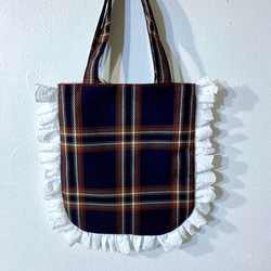 たっぷりフリルの乙女なトートバッグ【チェック&ウサギ】 9枚目の画像