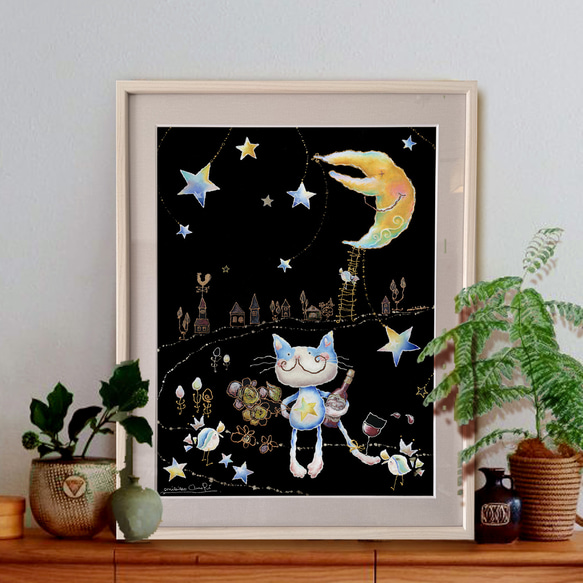 手彩色ジクレー 猫のエミリー・4（額装）＊Emilie☆FAIR 2025 ＊ 2枚目の画像
