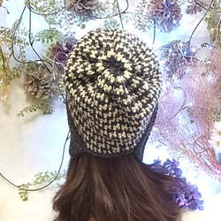 ニット帽 ニットキャップ 帽子 グレー　手編みちどり格子 小顔効果　 7枚目の画像