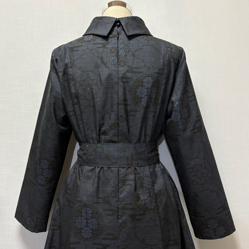 着物リメイク 花柄ワンピース 2WAY Aライン ロング ロールカラー