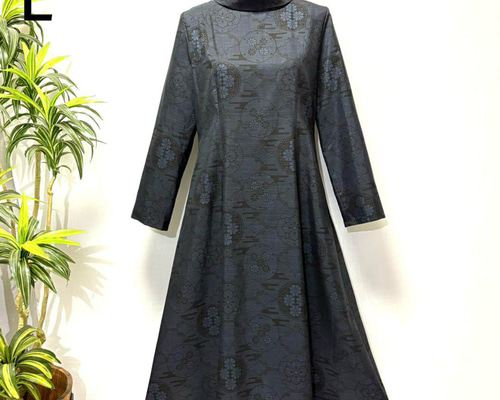 着物リメイク 花柄ワンピース 2WAY Aライン ロング ロールカラー