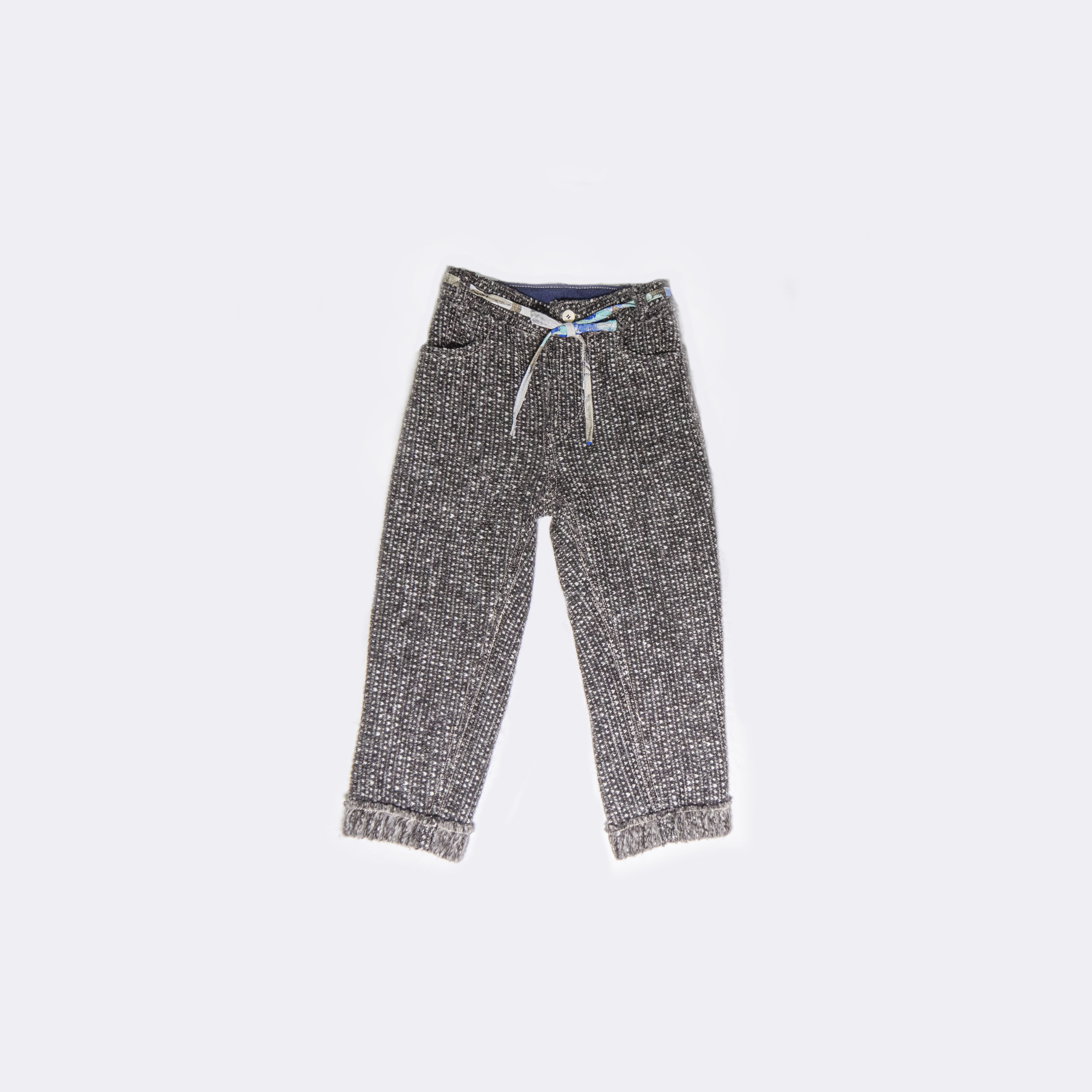 茶系グレー、イタリア製デッドストック、アクリル、ウール、冬用ワイドKIDSパンツ（1才用）オリジナルサンプル