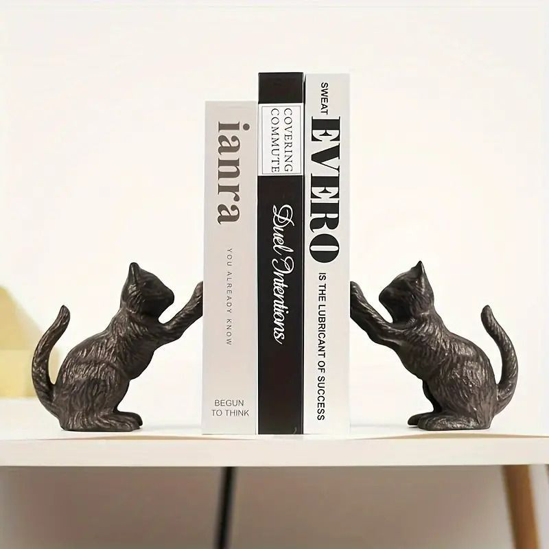 寄り添う猫2匹　木製ブックエンド Amazon.co.jp: 1猫装飾ブックエンド鋳鉄ブックエンド