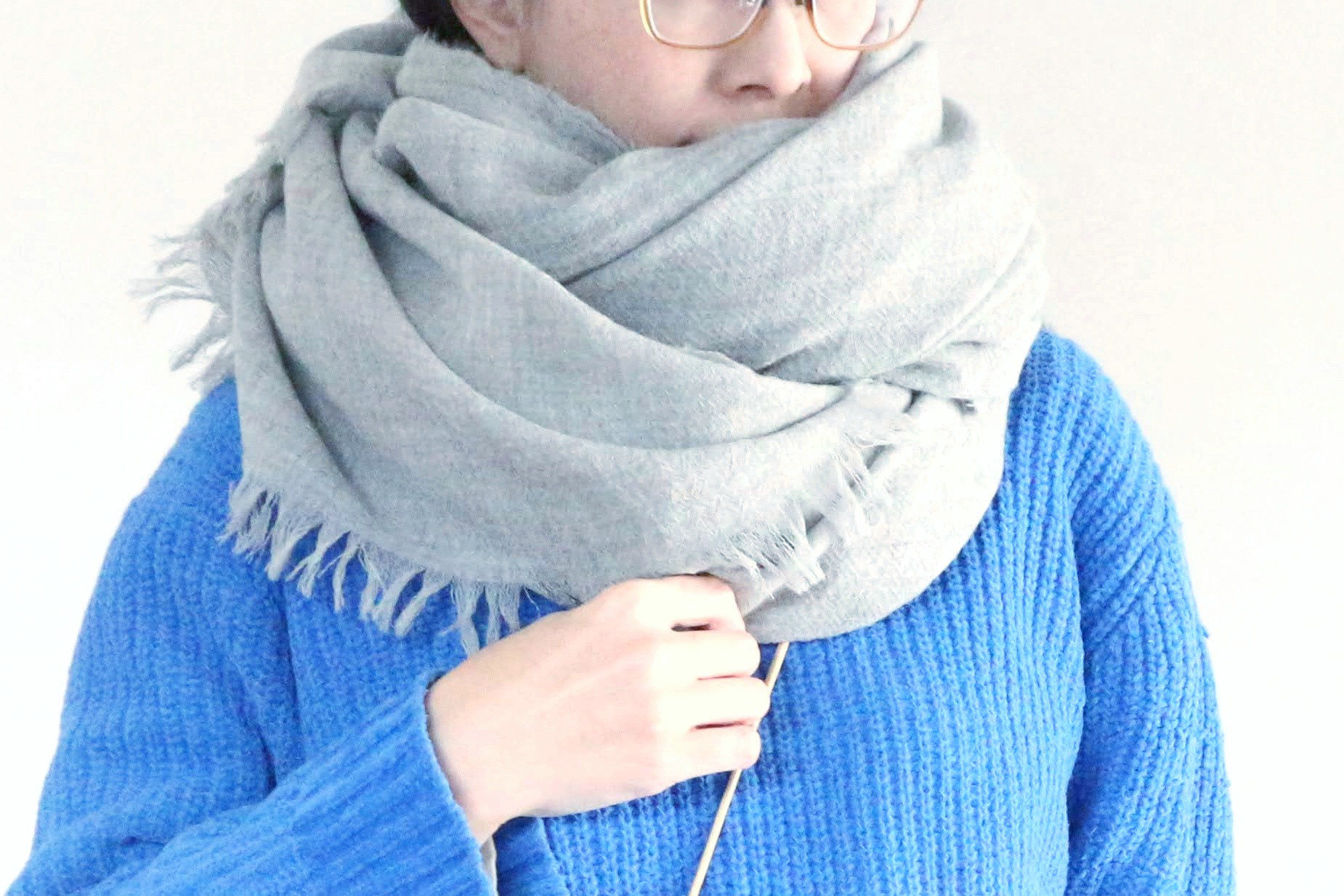 ボリューム増しまし♪ビッグストール　ウール　ガーゼ　グレー　尾州　母の日　敬老の日 　ギフト