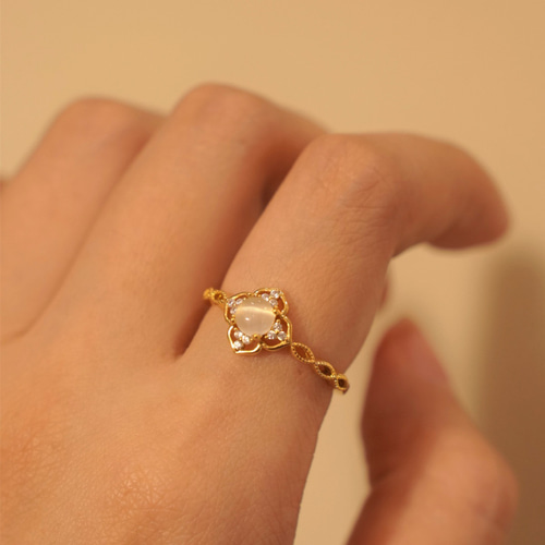 フランス風ラグジュアリーキャッツアイ リング ゴールド 指輪・リング