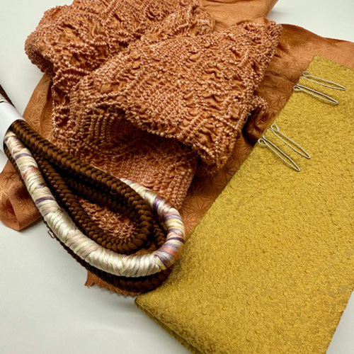 振袖】6428正絹中抜き絞り帯揚げ＆ハンドメイド重ね衿 帯締めセット