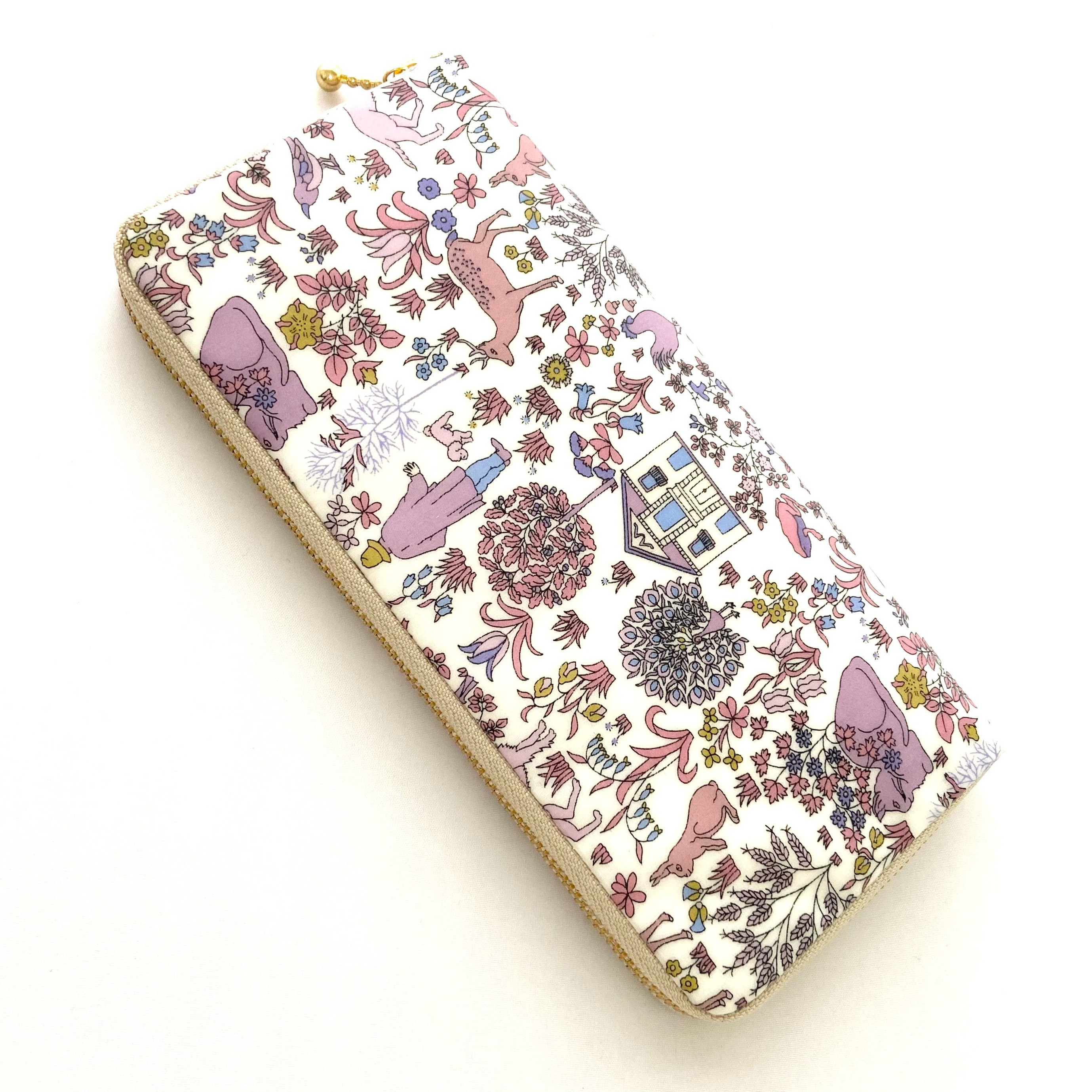 ＊ラミネート＊ ラウンドファスナー長財布 シンボルズ ラベンダーモーブ リバティプリント使用