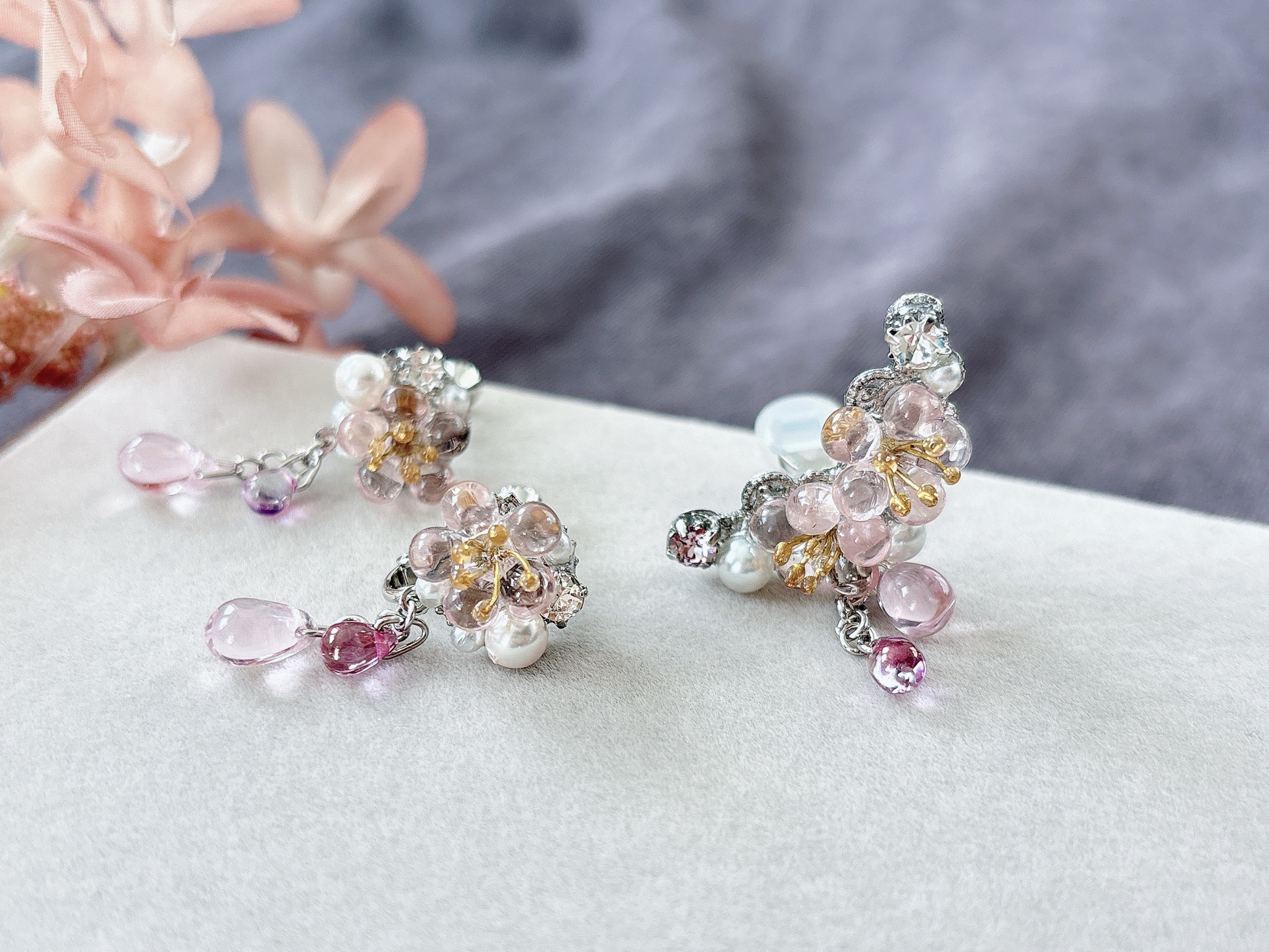 ガラスの桜 イヤーカフセット （3点セット）春の誕生花2026 桜2026