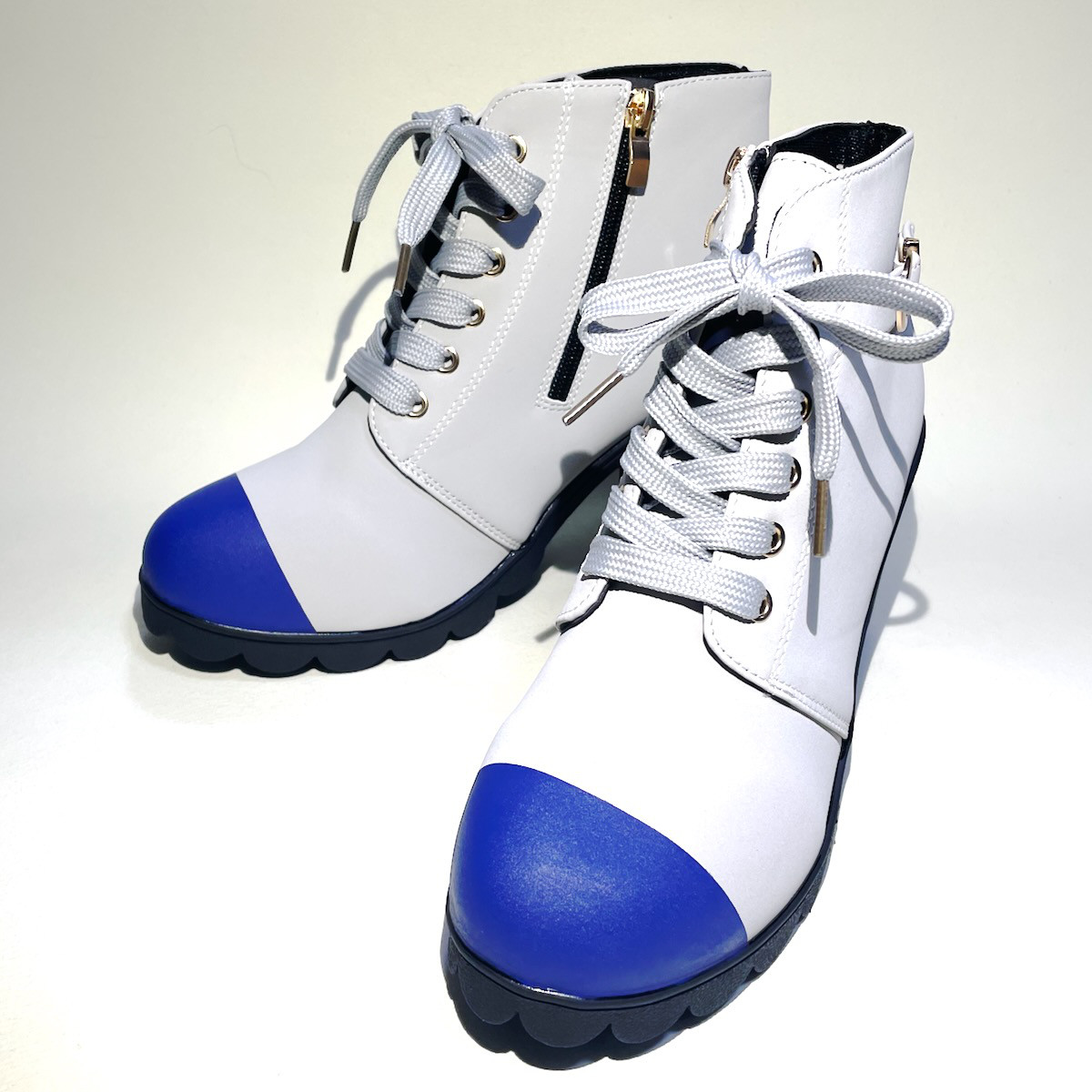 美脚バイカラーサイドジップブーツ (ライトグレー x マットネイビーetc) 22.5cm〜26.0cm