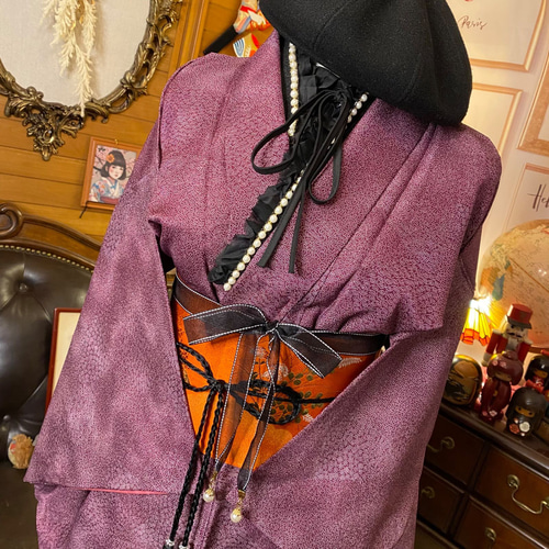 着物 ワンピース ドレス ハンドメイド リメイク 重ね衿 襟和洋折衷KWS