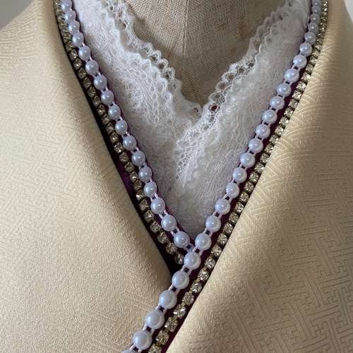 和衣 《Z-306》重ね襟 パープルダブルサテンリボンxパールxクリスタル