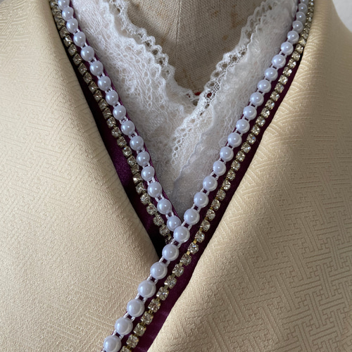 和衣 《Z-306》重ね襟 パープルダブルサテンリボンxパールxクリスタル