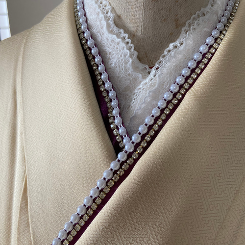 和衣 《Z-306》重ね襟 パープルダブルサテンリボンxパールxクリスタル