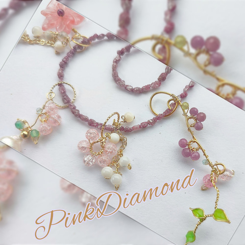 ★希少石★【天然ピンクダイヤ】18kwgネックレス ネックレス 天然ピンクダイヤモンド 0.03ct PT しずく型 K18 PG