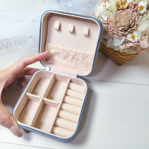インド刺繍リボンのジュエリーケース | アクセサリーBOX ブルー ギフト