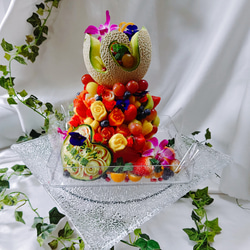 スイカ フルーツカービング 彫刻 プレゼント ギフト 薔薇 誕生日