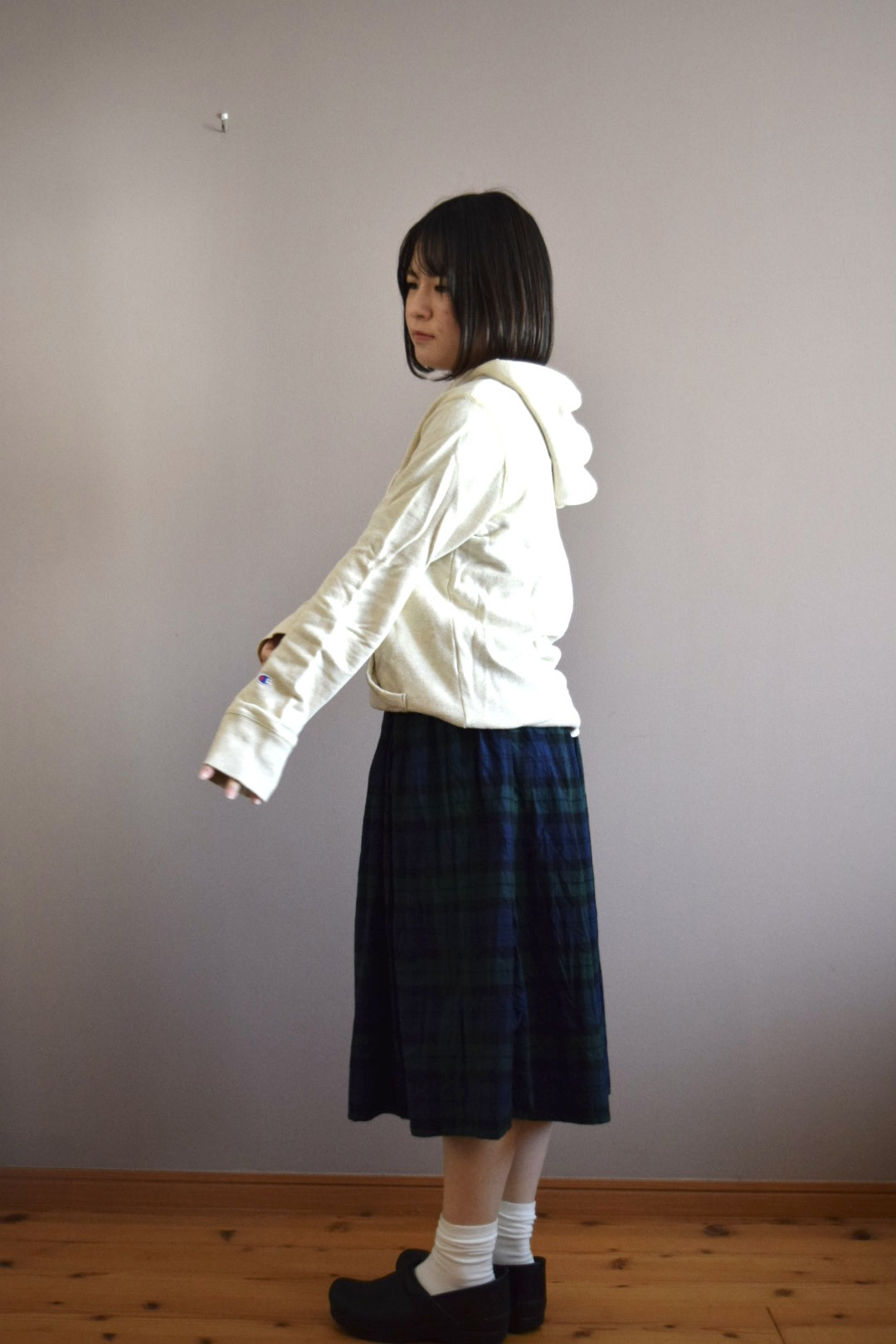 ふんわりタックギャザースカート　ブラックウォッチ短め