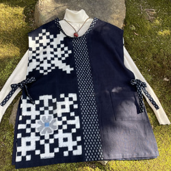 藍染め　麻の着物　上品な色柄　古布　リメイクなどにも 藍染め 麻の着物 上品な色柄 古布 リメイクなどにも