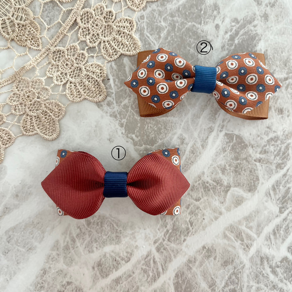 《新作》キッズ用蝶ネクタイ　ポリドット　レンガ 2枚目の画像