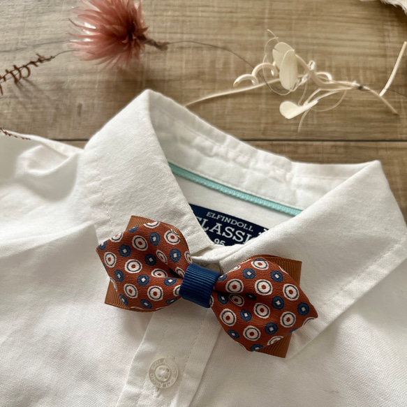 《新作》キッズ用蝶ネクタイ　ポリドット　レンガ 4枚目の画像
