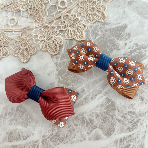 《新作》キッズ用蝶ネクタイ　ポリドット　レンガ 1枚目の画像