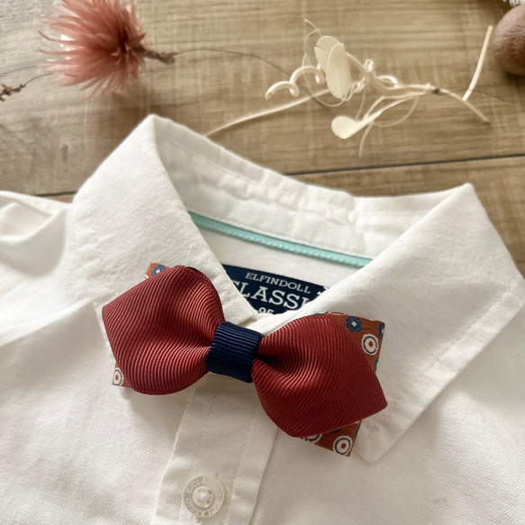 《新作》キッズ用蝶ネクタイ　ポリドット　レンガ 3枚目の画像