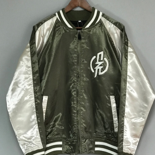 スカジャン「青い鳥」オリジナルデザイン・ミシン刺繍（Lサイズ