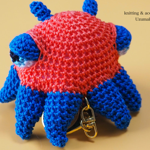 オレンジ×ブルー キモカワくつしためんだこぐるみ あみぐるみ Uzumaki