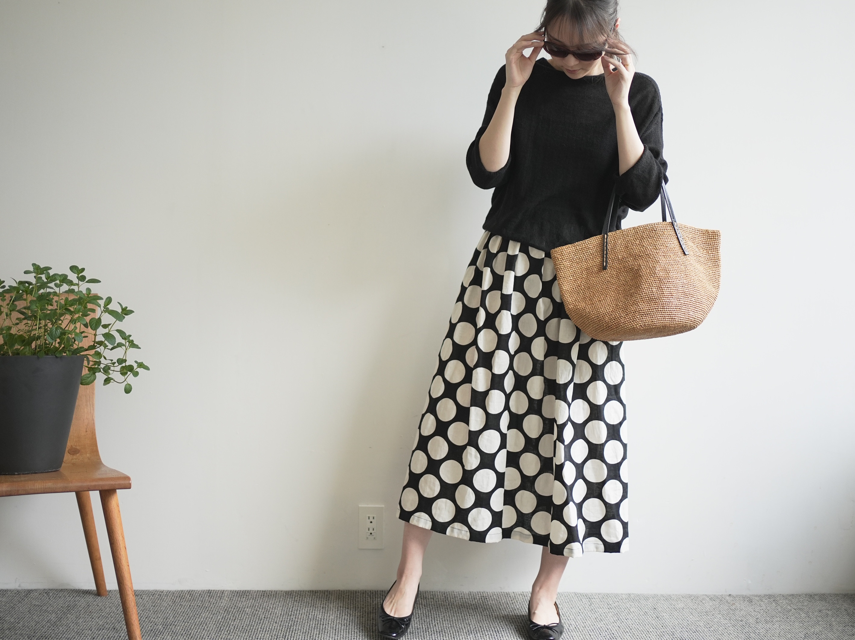 【＊kaede＊】 国産 水玉コットンリネンのバッグ　生成　3点おまとめ 【＊kaede＊】 水玉コットンリネンのバッグ　生成　3点おまとめ 国産