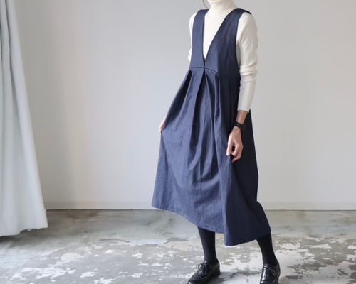 □44727★24SS ブラミンク デニム　オールインワン　ワンピース　ジーンズ AZUL BY MOUSSY | ロングデニムワンピース (ワンピース(ミニ