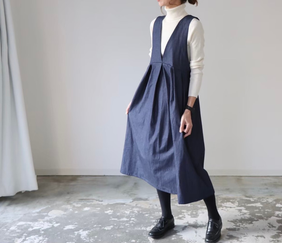 サイズSM-LL】後ろ姿が綺麗な岡山県児島デニムワンピース／くったり8