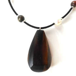 木のネックレス 木の幹 紫たんと木製ビーズのロングネックレス