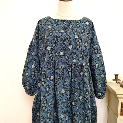 ウィリアムモリス コーデュロイ レスター ギャザーワンピースfree A