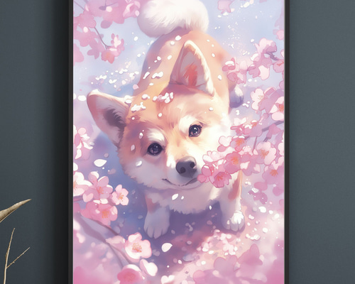 桜犬戯舞 - 柴犬・豆柴犬 No.1】桜・花見・春・花びら・子犬・ペット