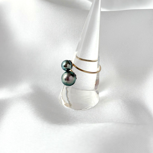 あこや黒真珠リング｜タヒチカラー｜14kgf 金属アレルギー対応｜普段