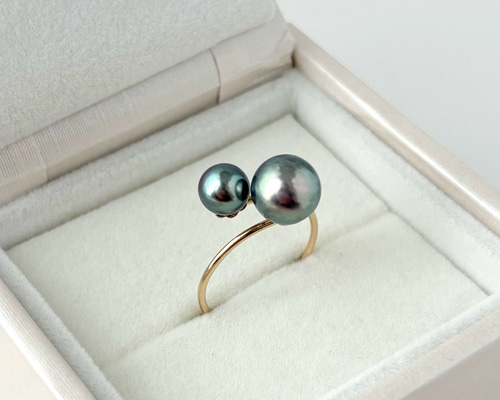あこや黒真珠リング｜タヒチカラー｜14kgf 金属アレルギー対応｜普段