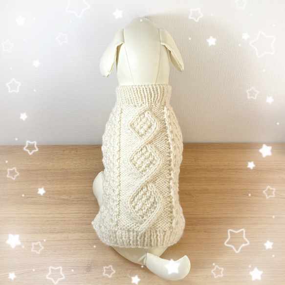 ●専用● 犬服 手編みアランセーター バイカラー ケーブル模様 小型犬用アラン編みセーター【ダイヤ柄4色】◇◇ペット用手編み