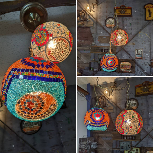 連結ペンダントランプ 2灯式 シーリングライト モザイクガラスシェイド