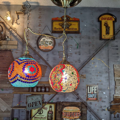 連結ペンダントランプ 2灯式 シーリングライト モザイクガラスシェイド