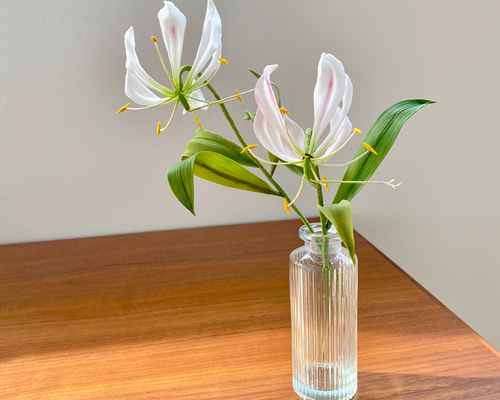 クレイフラワー＊樹脂粘土の白いグロリオサ・パールホワイト二輪