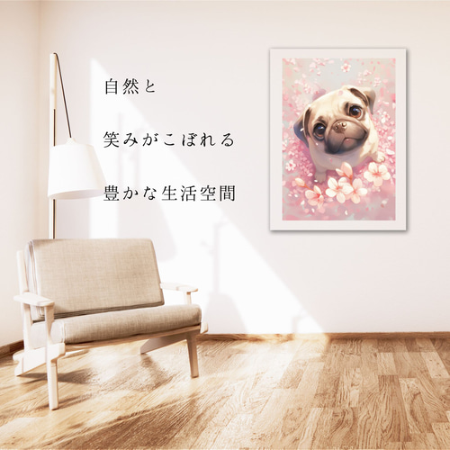 桜犬戯舞 - パグ犬 No.2】桜・花見・春・花びら・子犬・ペットロス