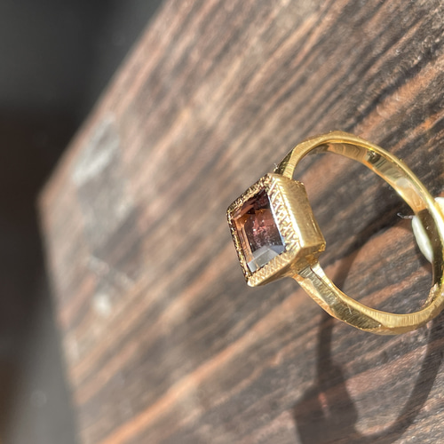 ★極美品★ 英国 オレンジ トルマリン リング ゴールド 9金 UK 英国 イギリス ビンテージ ゴールド リング 指輪 レディース