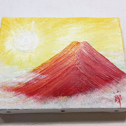 大割引 風水絵画 吉祥 金 富士山 F0 赤富士〜煌き雲海〜油彩 日の出 絵画+タペストリー