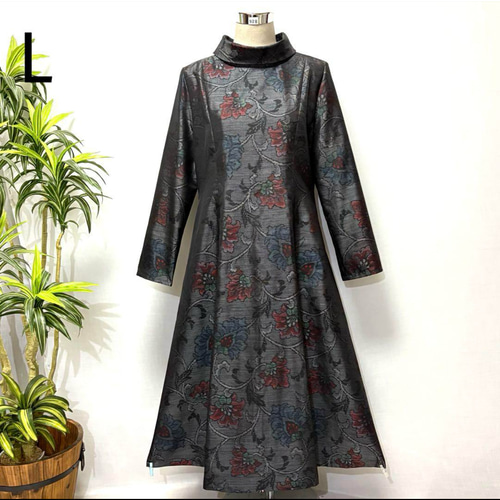 着物リメイクワンピース 花柄 2WAY Aライン ロング 細見せ ロール 