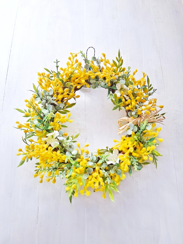 ミモザとグリーンの春リース/アーティフィシャルフラワー/Creema限定