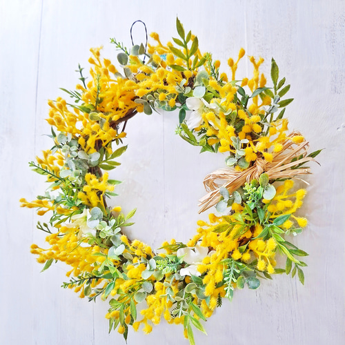 ミモザとグリーンの春リース/アーティフィシャルフラワー/Creema限定